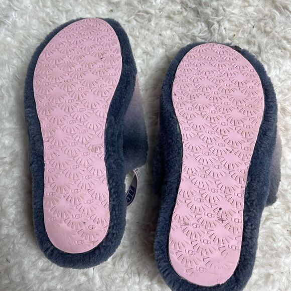 UGG FLUFF YEAH SLIDE grayish blue & pink STRIPES SHEEPSKIN rubber soles SZ8 - Picture 7 of 9